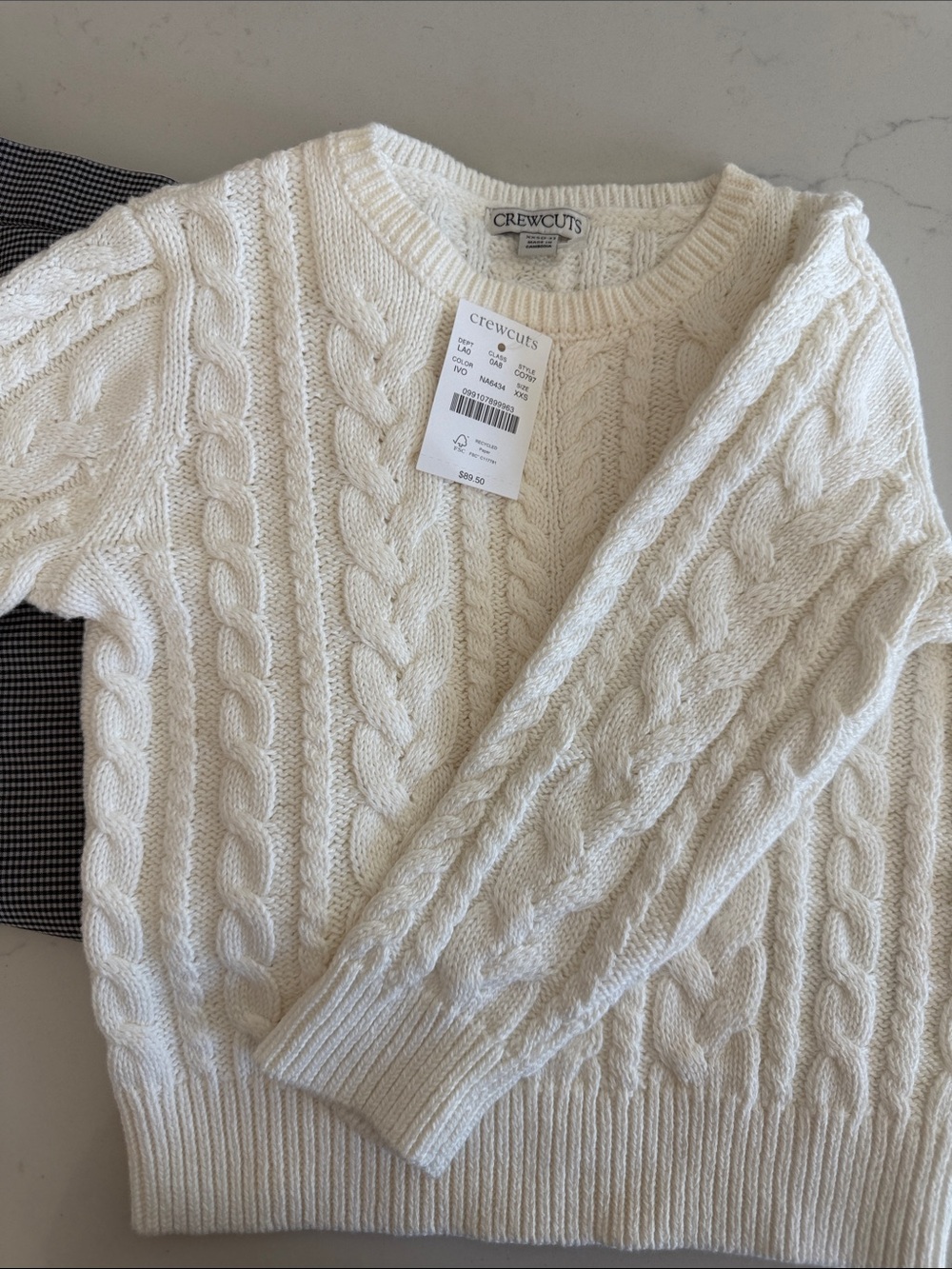 Crewcuts Cream Cable-Texture Crewneck Sweater